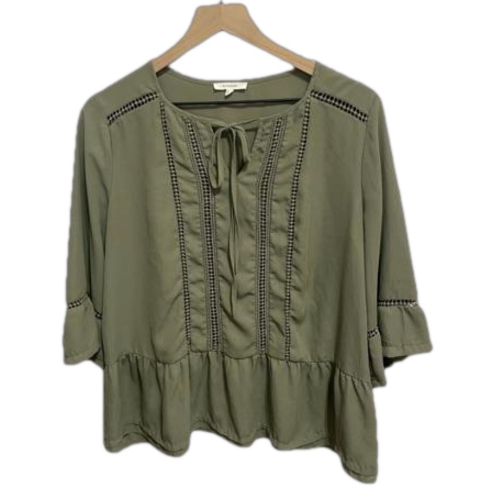 Pleione Olive green Ruffle hem Blouse